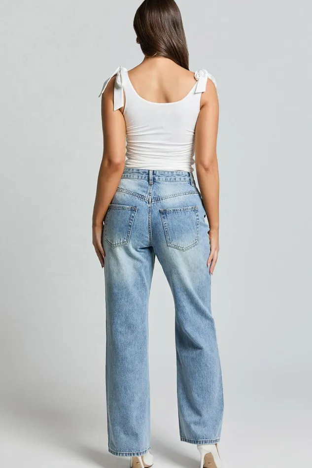 Bowie Jeans 8211 Mid Rise Recycled Relaxed Denim Jeans In Light Blue Wash Women Showpo Jeans