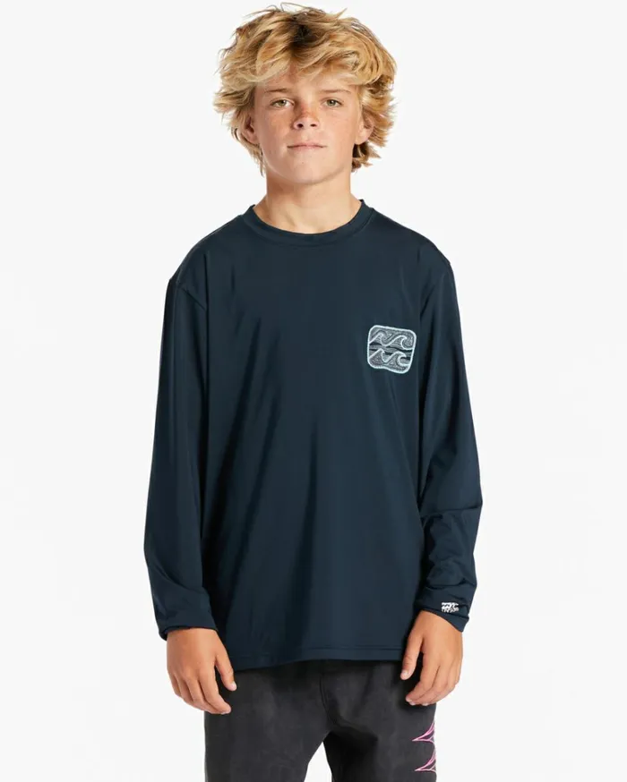 Boy039s 27 Crayon Wave Long Sleeve UPF 50 Surf TShirt Navy Kids Billabong Toddlers and Boys 27 Yrs