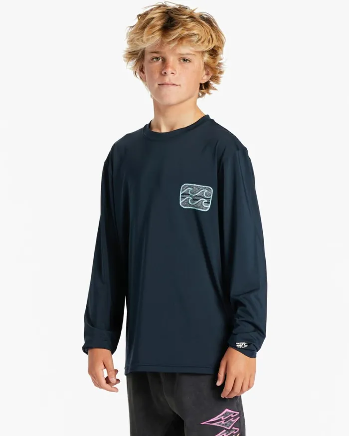 Boy039s 27 Crayon Wave Long Sleeve UPF 50 Surf TShirt Navy Kids Billabong Toddlers and Boys 27 Yrs