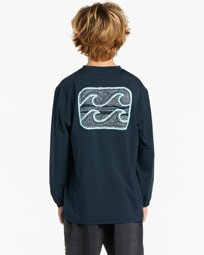 Boy039s 27 Crayon Wave Long Sleeve UPF 50 Surf TShirt Navy Kids Billabong Toddlers and Boys 27 Yrs