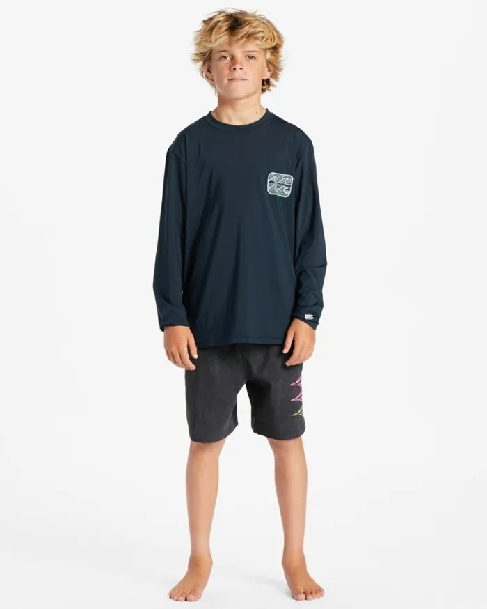 Boy039s 27 Crayon Wave Long Sleeve UPF 50 Surf TShirt Navy Kids Billabong Toddlers and Boys 27 Yrs