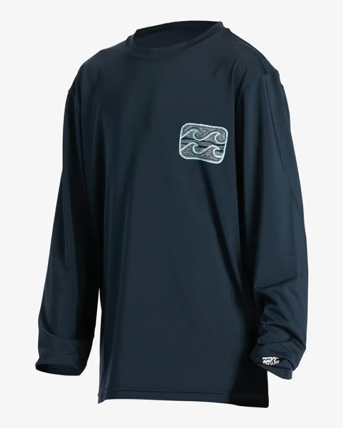 Boy039s 27 Crayon Wave Long Sleeve UPF 50 Surf TShirt Navy Kids Billabong Toddlers and Boys 27 Yrs