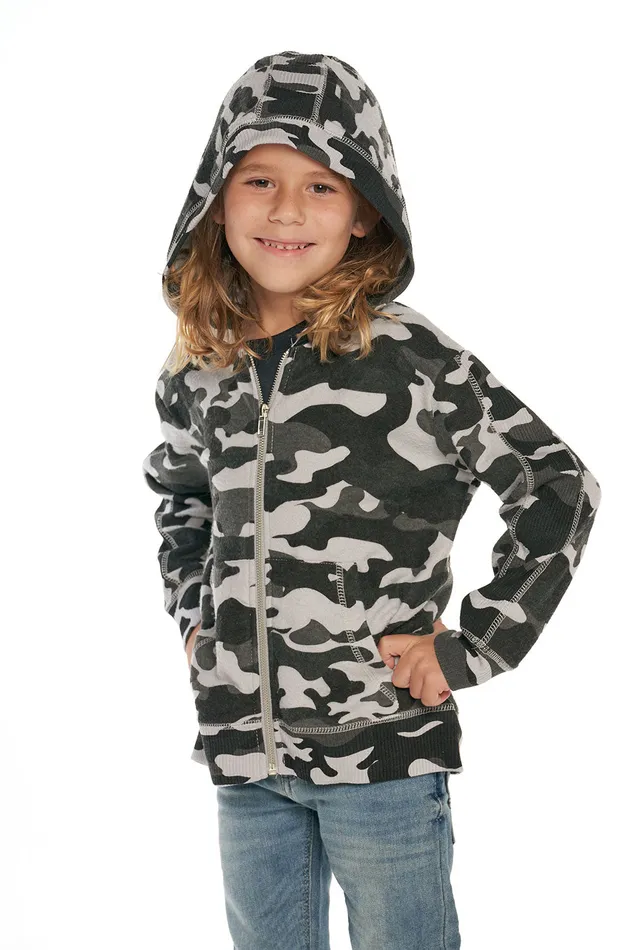 Boys Chaser Brand Rpet Bliss Knit Long Sleeve Paneled Zip Up Hoodie Dresses and Skirts