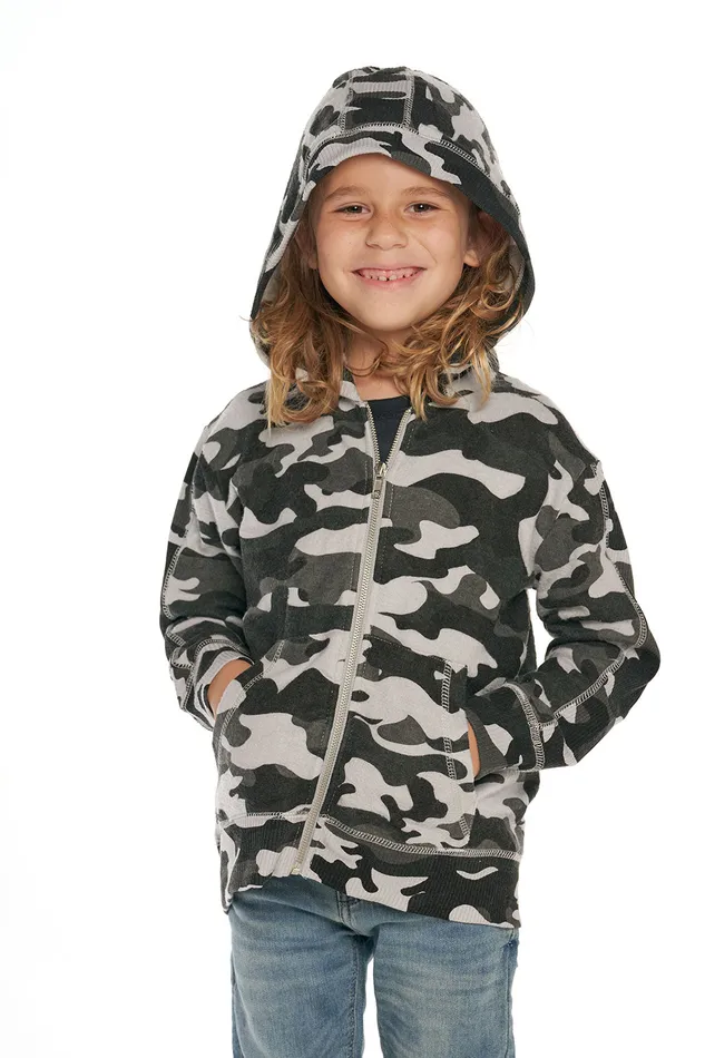 Boys Chaser Brand Rpet Bliss Knit Long Sleeve Paneled Zip Up Hoodie Dresses and Skirts
