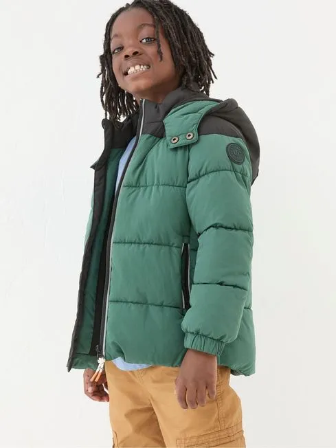 Boys Fatface Coats and Jackets Milo Green Hooded Padded Jacket