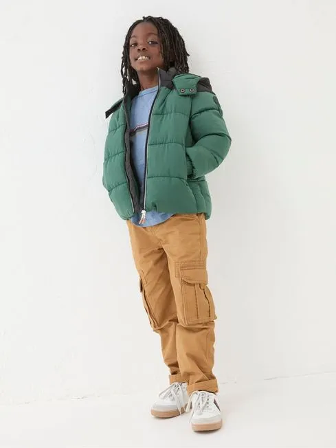 Boys Fatface Coats and Jackets Milo Green Hooded Padded Jacket