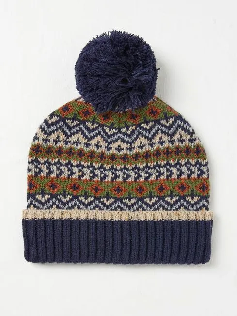 Boys Fatface Hats Gloves and Scarves Jacquard Navy Blue Bobble Hat