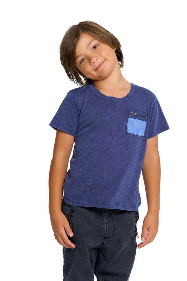 Boys Tops Chaser Brand Gauze Jersey Zip Pocket Short Sleeve Tee