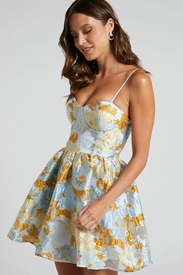 Brailey Mini Dress 8211 Sweetheart Bustier Dress In Blue Jacquard Women Showpo Dresses