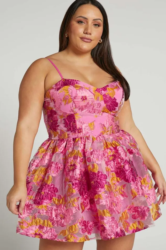 Brailey Mini Dress 8211 Sweetheart Bustier Dress In Pink Jacquard Women Showpo Curve Clothes