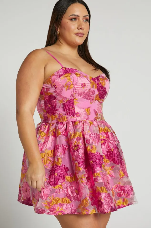 Brailey Mini Dress 8211 Sweetheart Bustier Dress In Pink Jacquard Women Showpo Curve Clothes