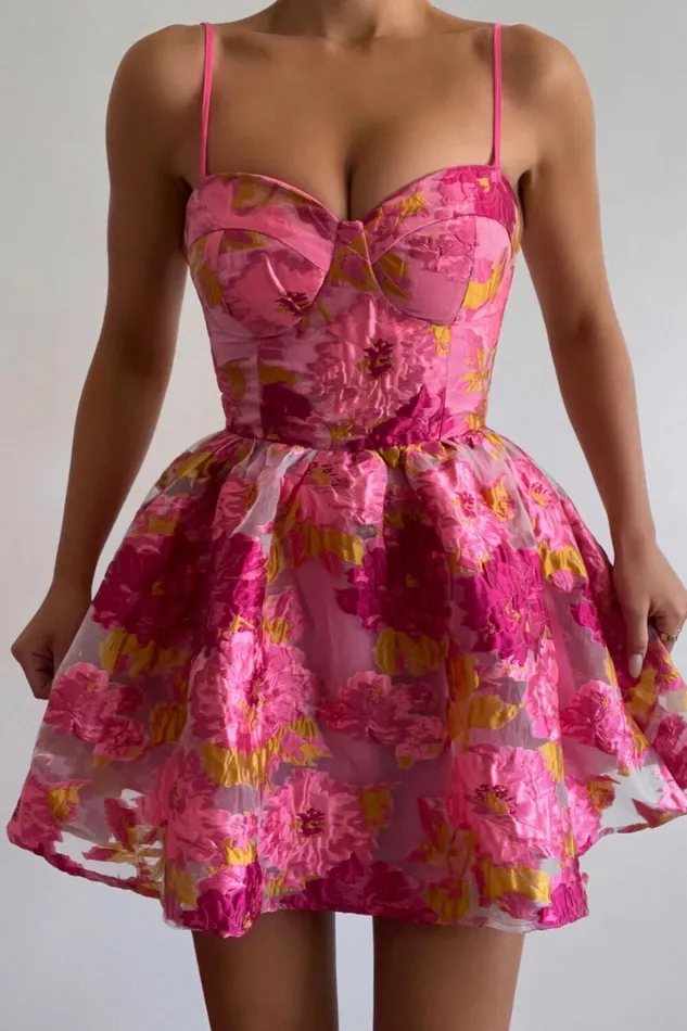Brailey Mini Dress 8211 Sweetheart Bustier Dress In Pink Jacquard Women Showpo Curve Clothes
