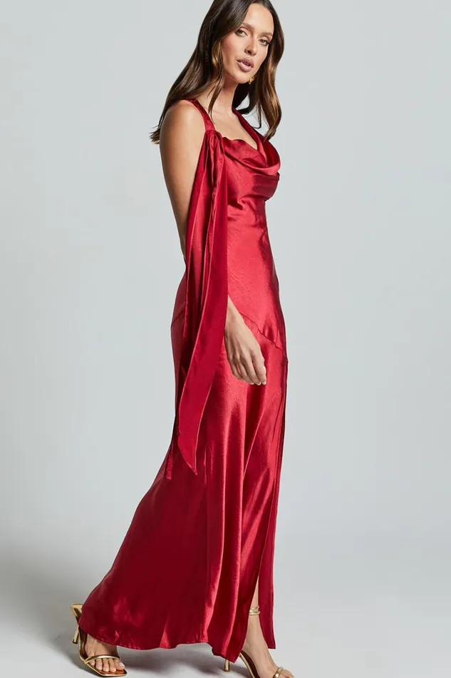 Brigette Maxi Dress 8211 Sleeveless Cowl Neck With Ribbon Detail Strap In Red Women Showpo Dresses