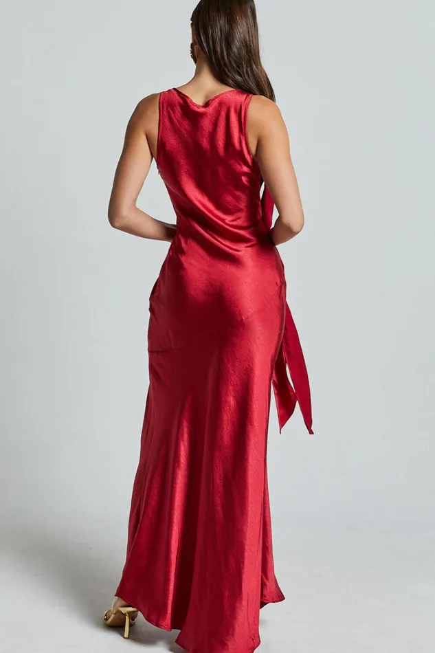 Brigette Maxi Dress 8211 Sleeveless Cowl Neck With Ribbon Detail Strap In Red Women Showpo Dresses
