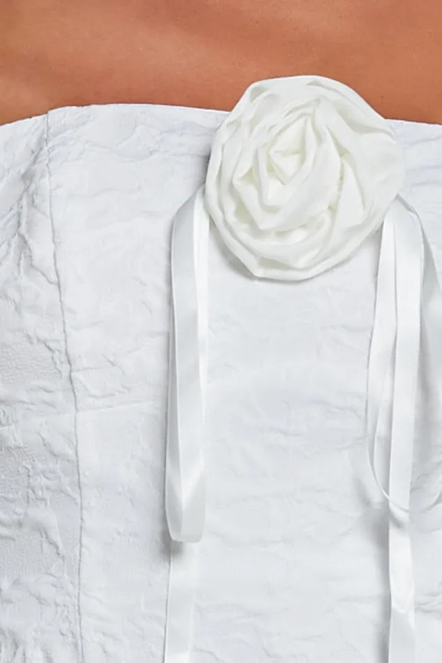 Brooke Top 8211 Strapless Jacquard Detachable Rosette Top In White Women Showpo Tops