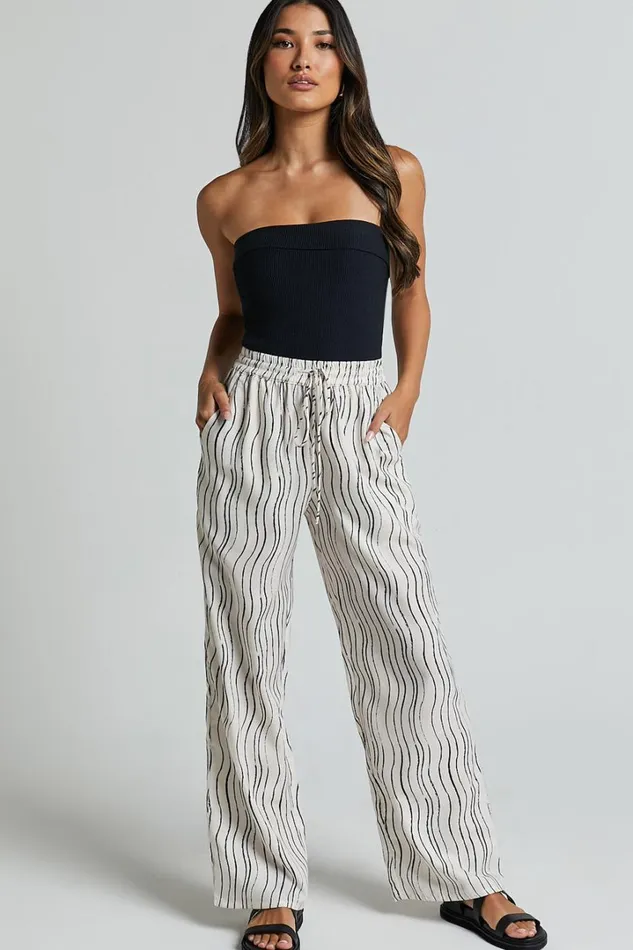 Brunita Pants 8211 Mid Waisted Relaxed Elastic Waist Pants In Ripple Print Women Showpo Pants