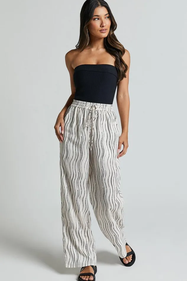 Brunita Pants 8211 Mid Waisted Relaxed Elastic Waist Pants In Ripple Print Women Showpo Pants