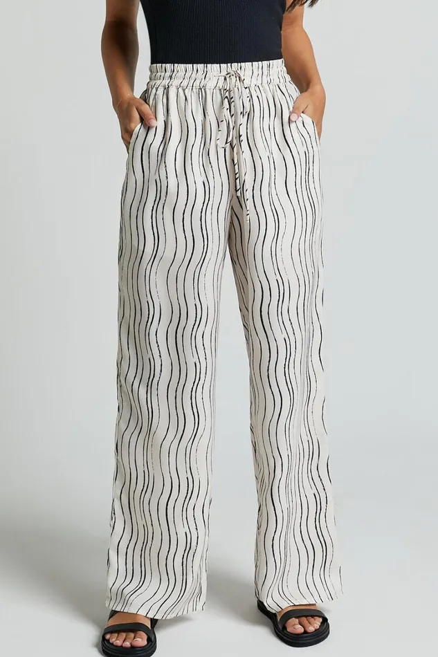 Brunita Pants 8211 Mid Waisted Relaxed Elastic Waist Pants In Ripple Print Women Showpo Pants