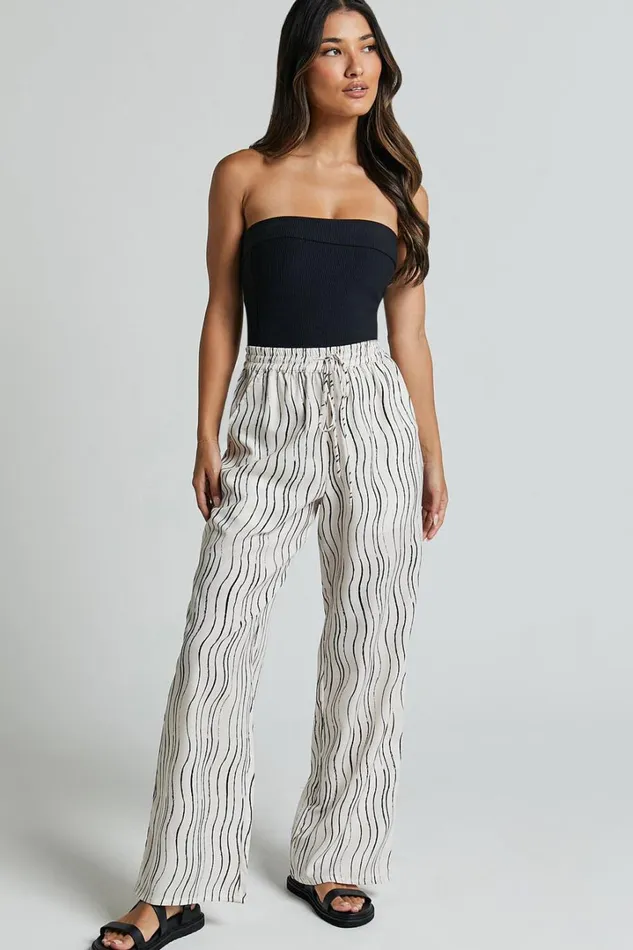 Brunita Pants 8211 Mid Waisted Relaxed Elastic Waist Pants In Ripple Print Women Showpo Pants