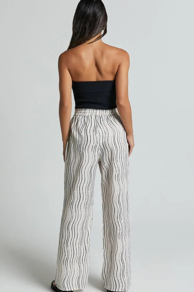 Brunita Pants 8211 Mid Waisted Relaxed Elastic Waist Pants In Ripple Print Women Showpo Pants