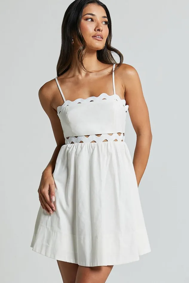 Brylee Mini Dress 8211 Strappy Wave Neck Pleated Dress In White Women Showpo Dresses