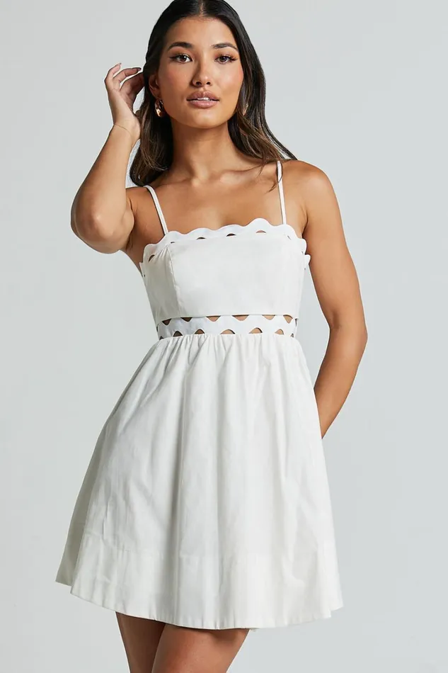 Brylee Mini Dress 8211 Strappy Wave Neck Pleated Dress In White Women Showpo Dresses