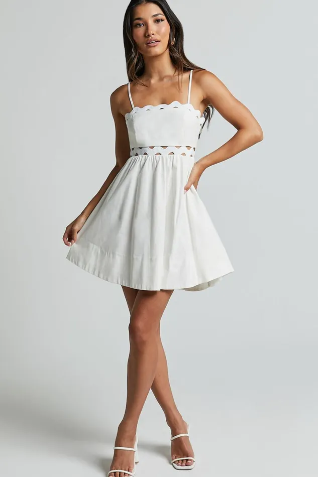 Brylee Mini Dress 8211 Strappy Wave Neck Pleated Dress In White Women Showpo Dresses