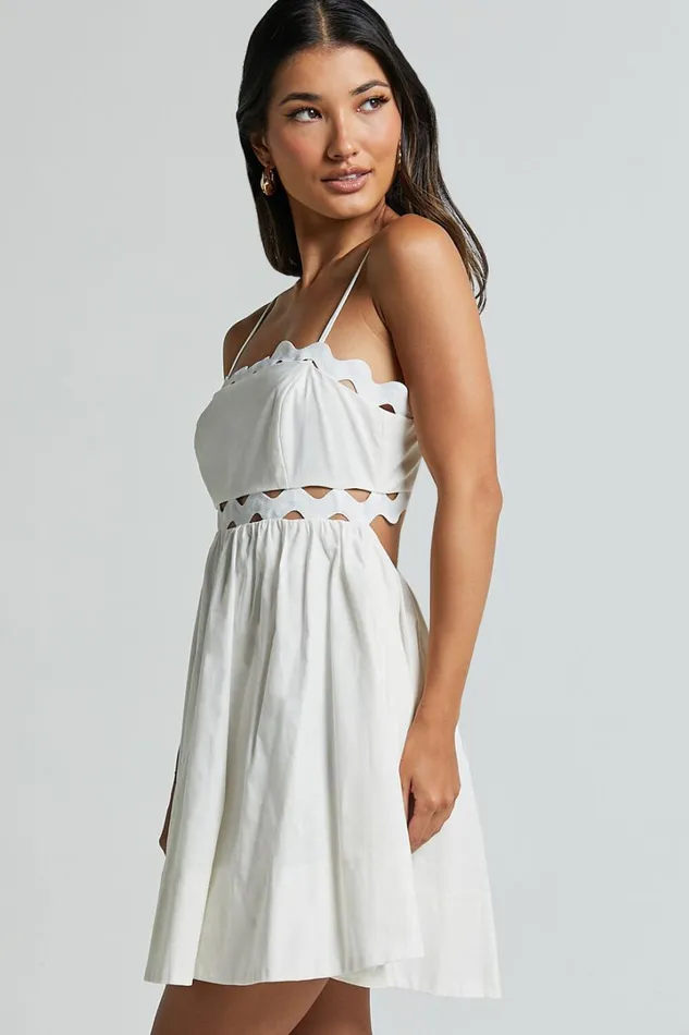 Brylee Mini Dress 8211 Strappy Wave Neck Pleated Dress In White Women Showpo Dresses