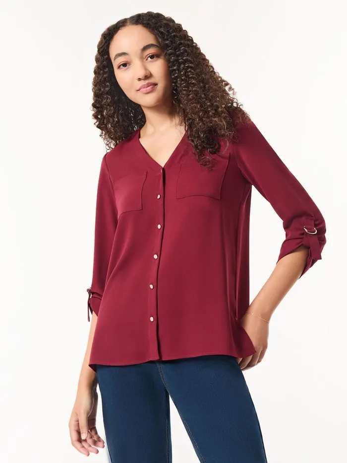 ButtonFront Collarless Tunic Crepe De Chine Women Jones New York Tops and Blouses