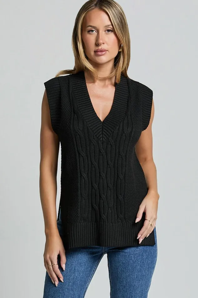Cadha Vest 8211 Knit Sweater Vest In Black Women Showpo Sweaters and Cardigans