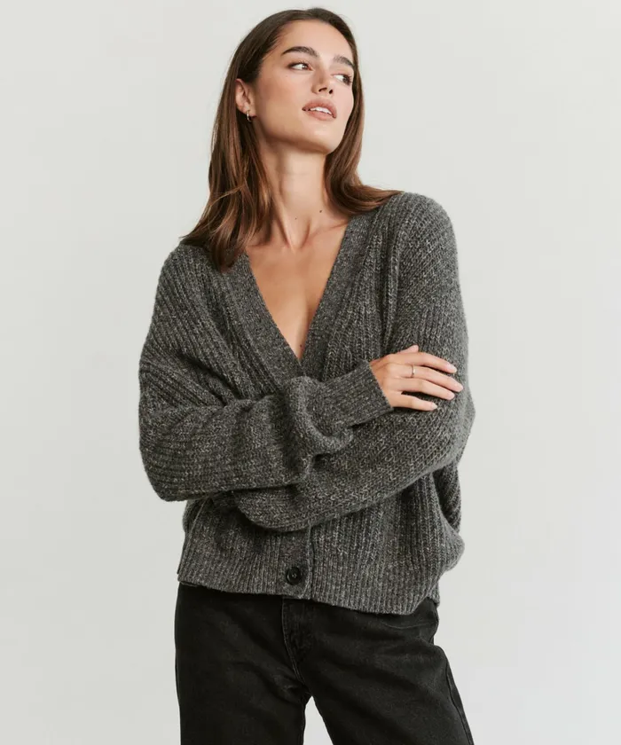 Cardigans Women Jenni Kayne Cropped Cashmere Cocoon Charcoal Charcoal