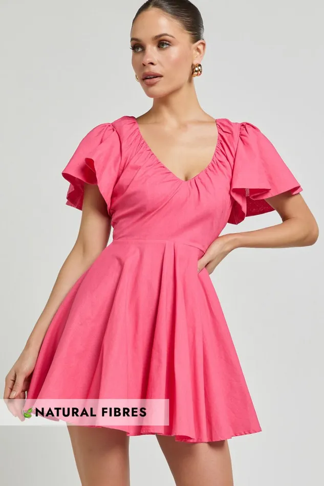 Carli Mini Dress 8211 Linen Look Ruched Bodice Bell Sleeve Dress In Pink Women Showpo Conscious Carli Mini Dress 8211 Linen Look Ruched Bodice Bell Sleeve Dress In Pink Women Showpo Conscious