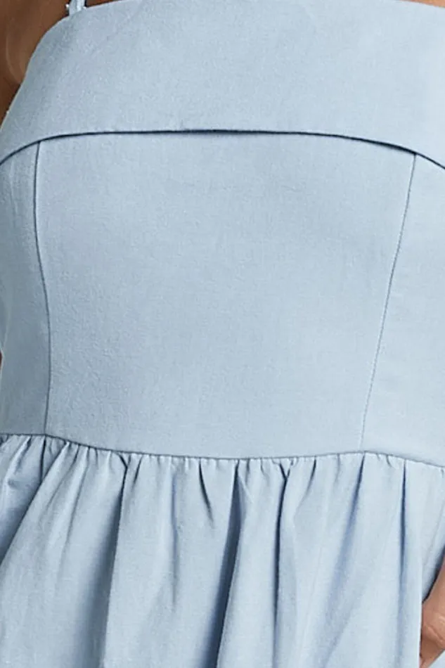 Carlyn Midi Dress 8211 Linen Look Detachable Straps In Blue Women Showpo Dresses