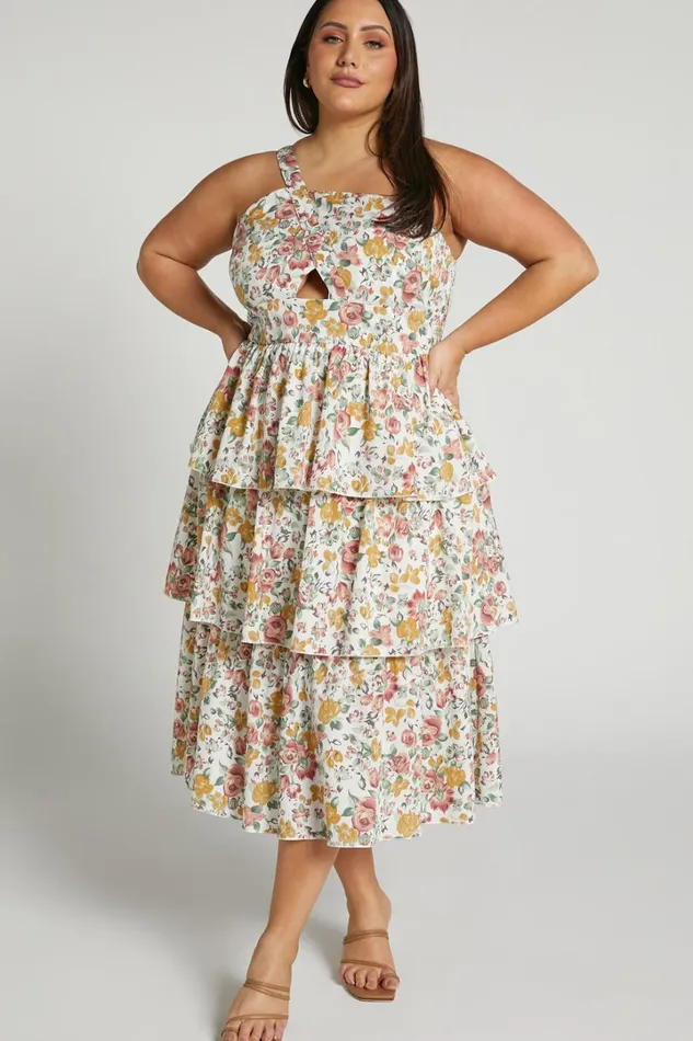 Caro Midi Dress 8211 One Shoulder Tiered Dress In Multi Floral Women Showpo Curve Clothes