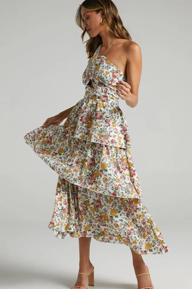 Caro Midi Dress 8211 One Shoulder Tiered Dress In Multi Floral Women Showpo Curve Clothes