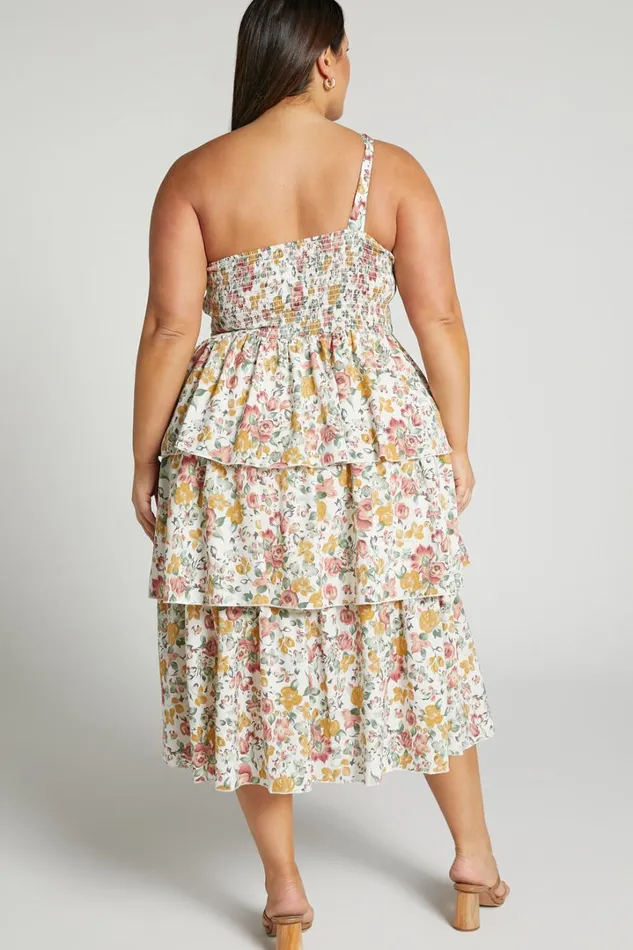 Caro Midi Dress 8211 One Shoulder Tiered Dress In Multi Floral Women Showpo Curve Clothes