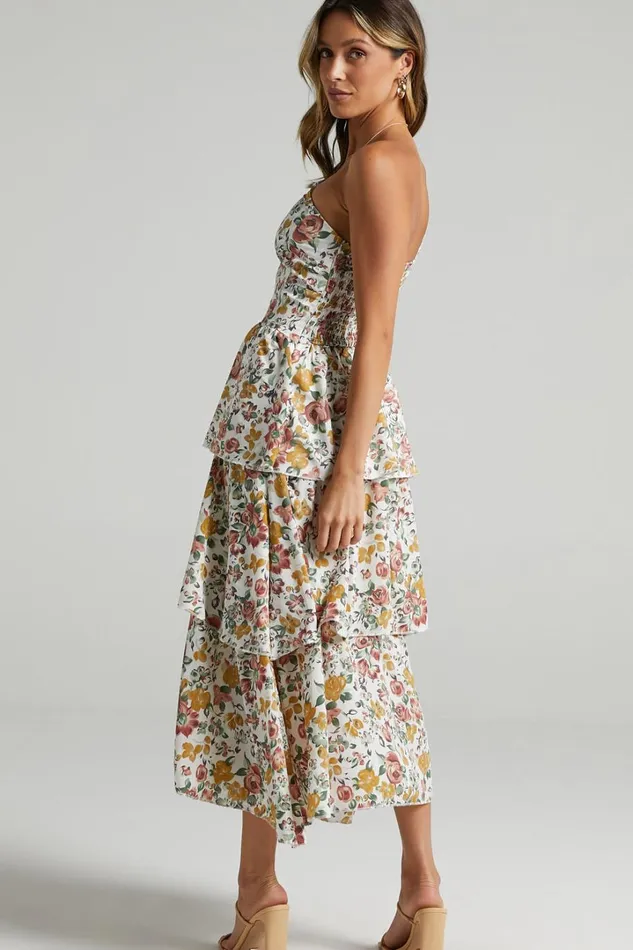 Caro Midi Dress 8211 One Shoulder Tiered Dress In Multi Floral Women Showpo Curve Clothes