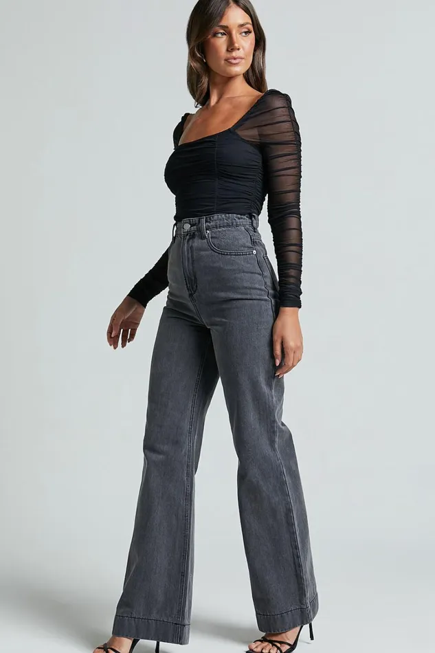 Casen Bodysuit 8211 Long Sleeve Ruched Mesh Bodysuit In Black Women Showpo Curve Clothes