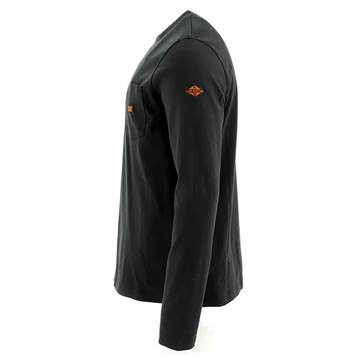 Cat Footwear Tops and Outerwear Men039s Flame Resistant Logo Pocket Long Sleeve Tee Black 8211 Men