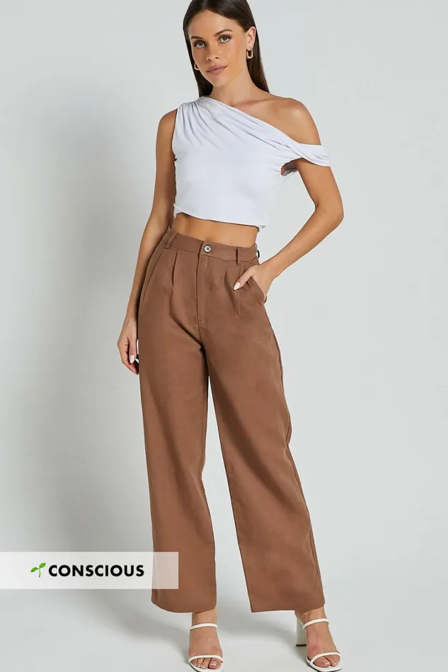 Celenia Pants 8211 High Waisted Wide Leg Pants In Tobacco Women Showpo Conscious