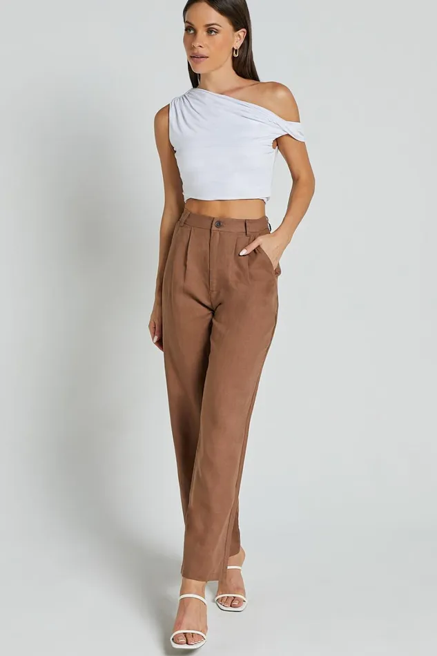 Celenia Pants 8211 High Waisted Wide Leg Pants In Tobacco Women Showpo Conscious