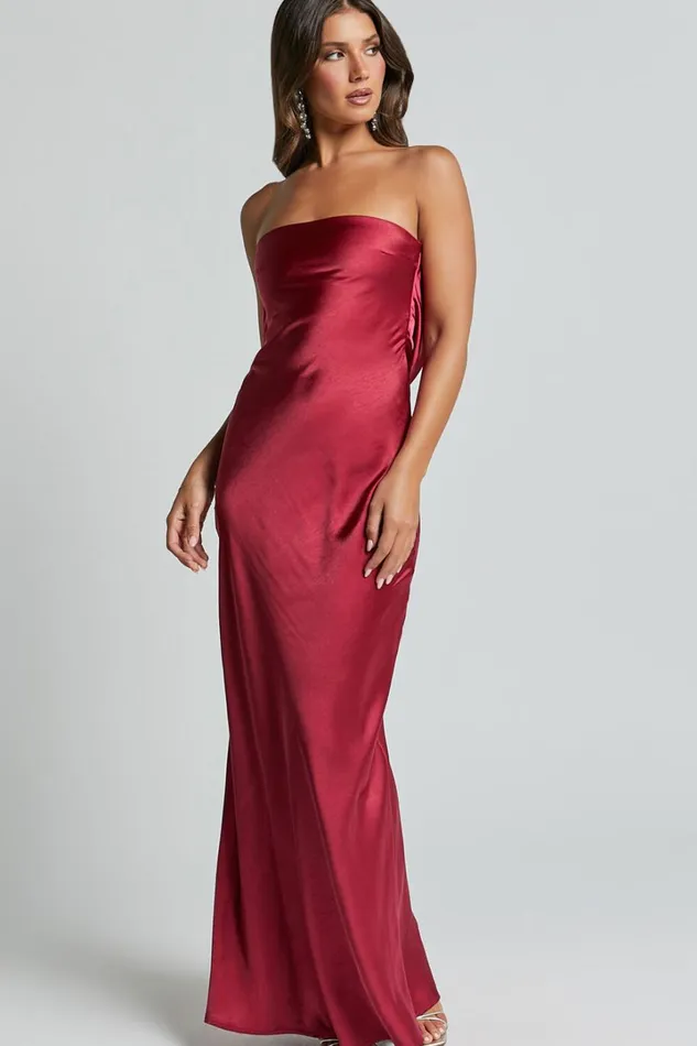 Charlita Maxi Dress 8211 Strapless Cowl Back Satin Dress In Berry Women Showpo Dresses