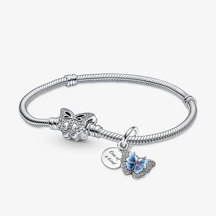 Charm Bracelets Women Pandora Blue Butterfly Dangle Charm And Bracelet Gift Set
