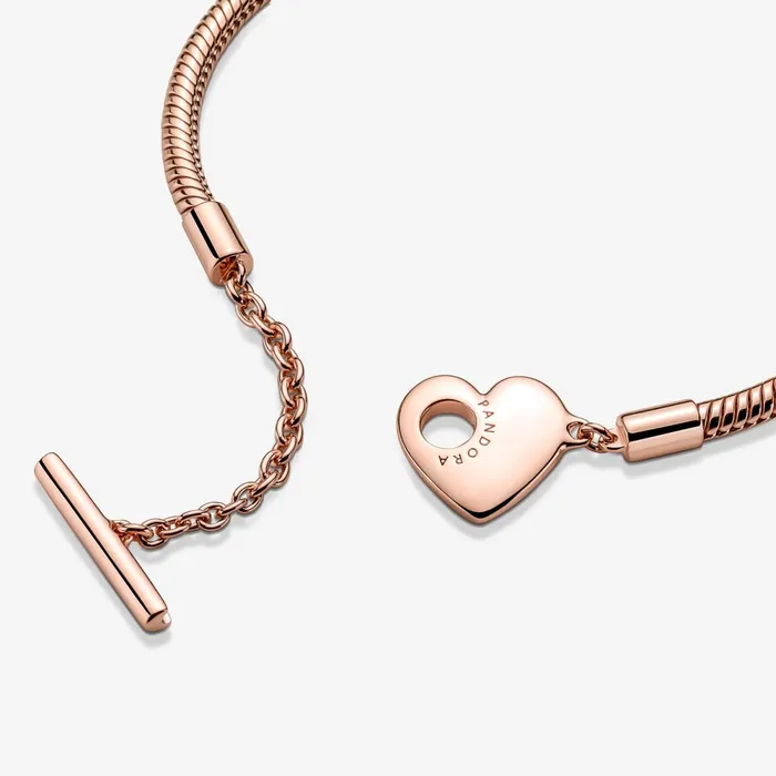 Charm Bracelets Women Pandora Online Moments Heart TBar Snake Chain Bracelet Rose Gold Plated