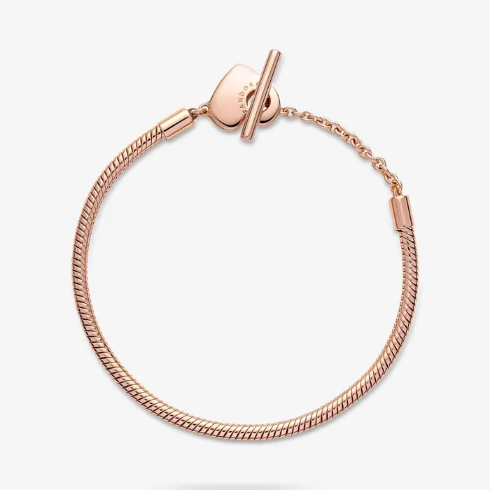 Charm Bracelets Women Pandora Online Moments Heart TBar Snake Chain Bracelet Rose Gold Plated
