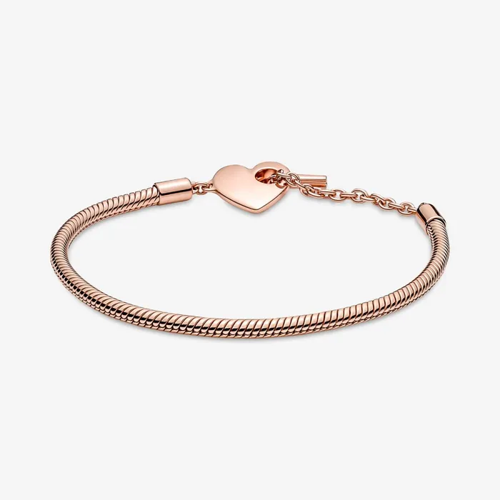 Charm Bracelets Women Pandora Online Moments Heart TBar Snake Chain Bracelet Rose Gold Plated