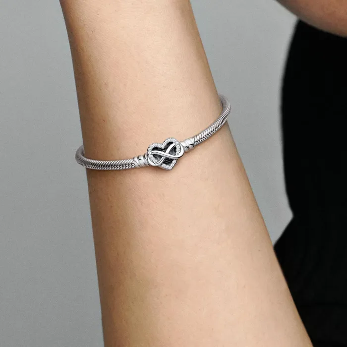 Charm Bracelets Women Pandora Online Moments Sparkling Infinity Heart Clasp Snake Chain Bracelet