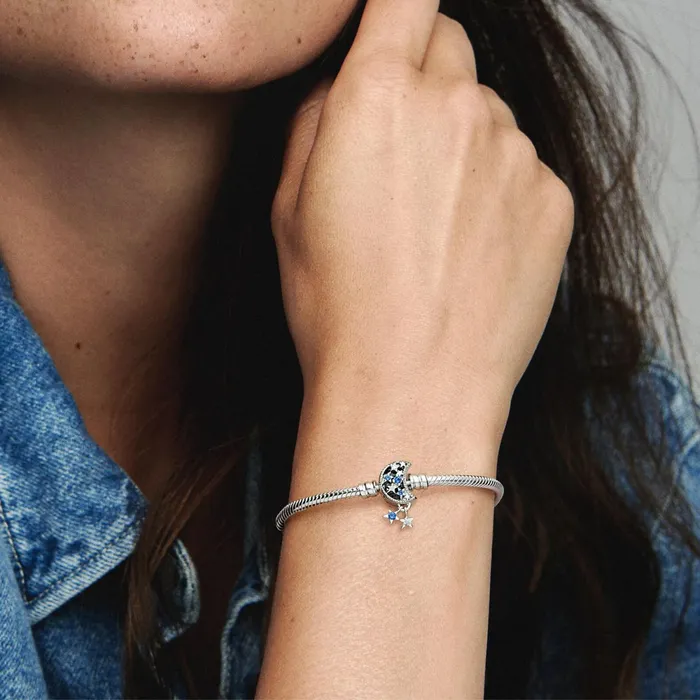 Charm Bracelets Women Pandora Online Moments Sparkling Moon Clasp Snake Chain Bracelet