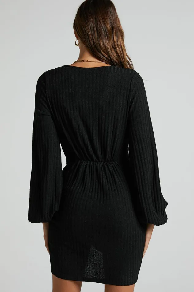 Charmine Mini Dress 8211 Twist Front Long Sleeve Dress In Black Women Showpo Basics Charmine Mini Dress 8211 Twist Front Long Sleeve Dress In Black Women Showpo Basics