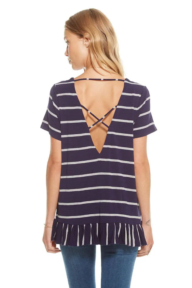 Chaser Brand COOL JERSEY SS STRAPPY DOUBLE V PEPLUM TEE Womens Loungewear